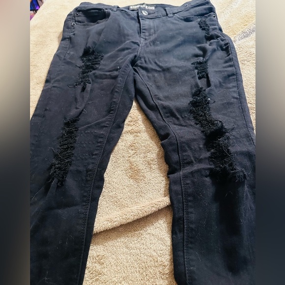 Women’s express black mid rise very distressed skinny jeans legging size 8 - Picture 3 of 6
